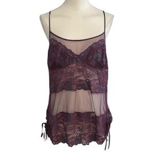 VICTORIA’S SECRET Lace Slip Dress Mesh Camisole Purple Blue Size M Lingerie Sexy